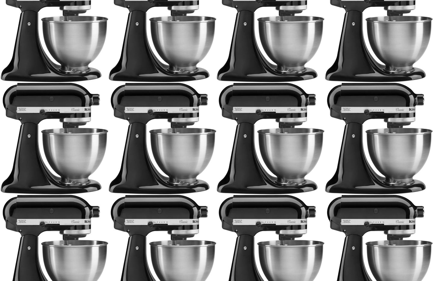 A tiled sequence of the KitchenAid Classic Series 4.5 Quart Tilt-Head Stand Mixer.